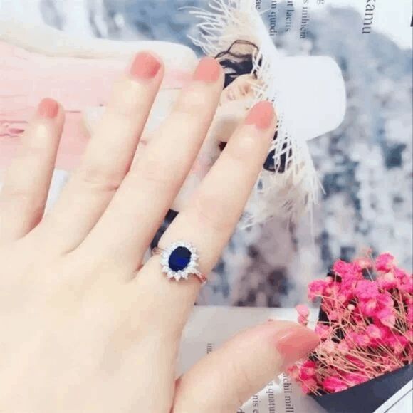 SAPPHIRE DIAMOND HALO WHITE GOLD RING - SIZE 7 - Picture 6 of 7